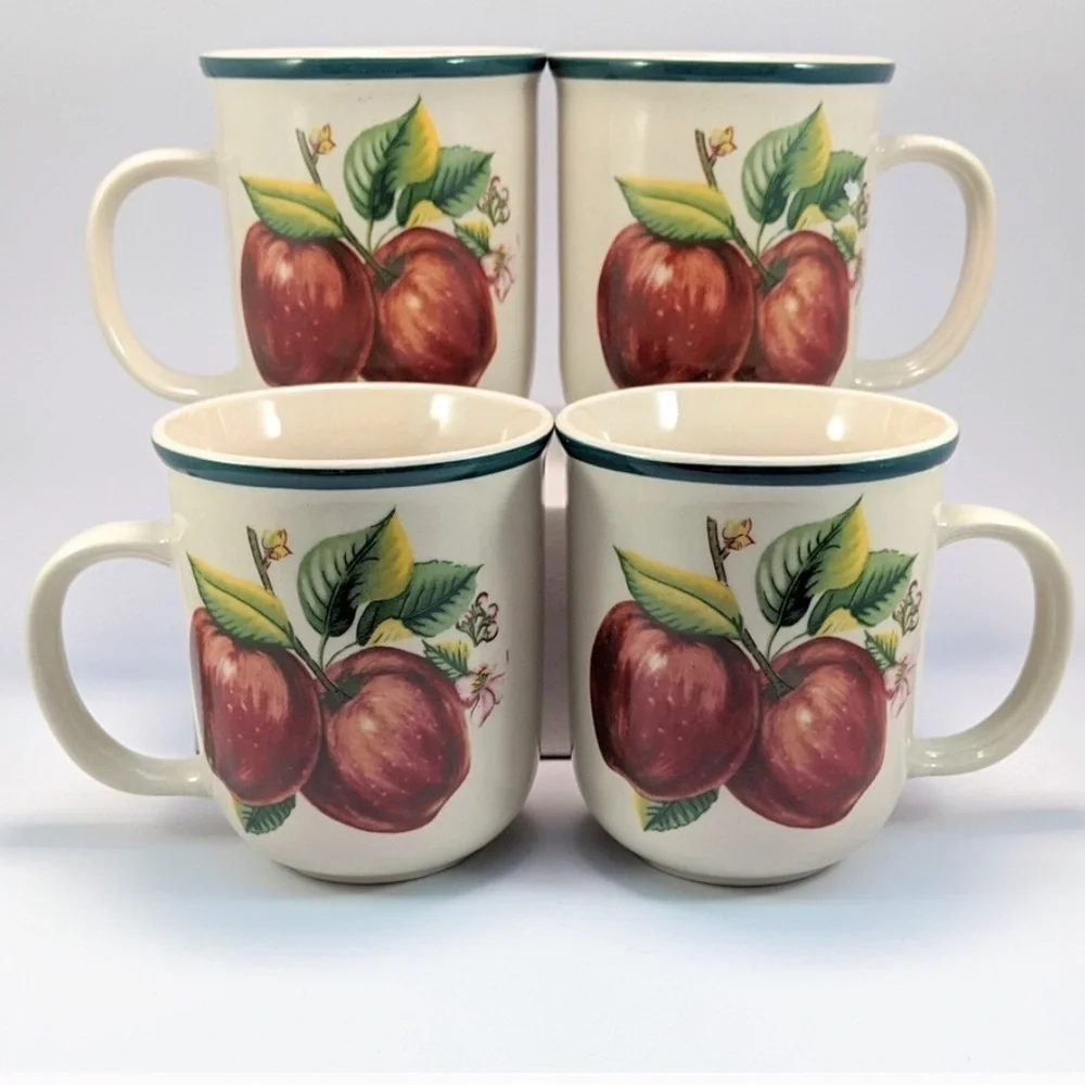 Coffee Tea Mugs Stoneware Cups Apple Blossoms⚡FINAL SALE